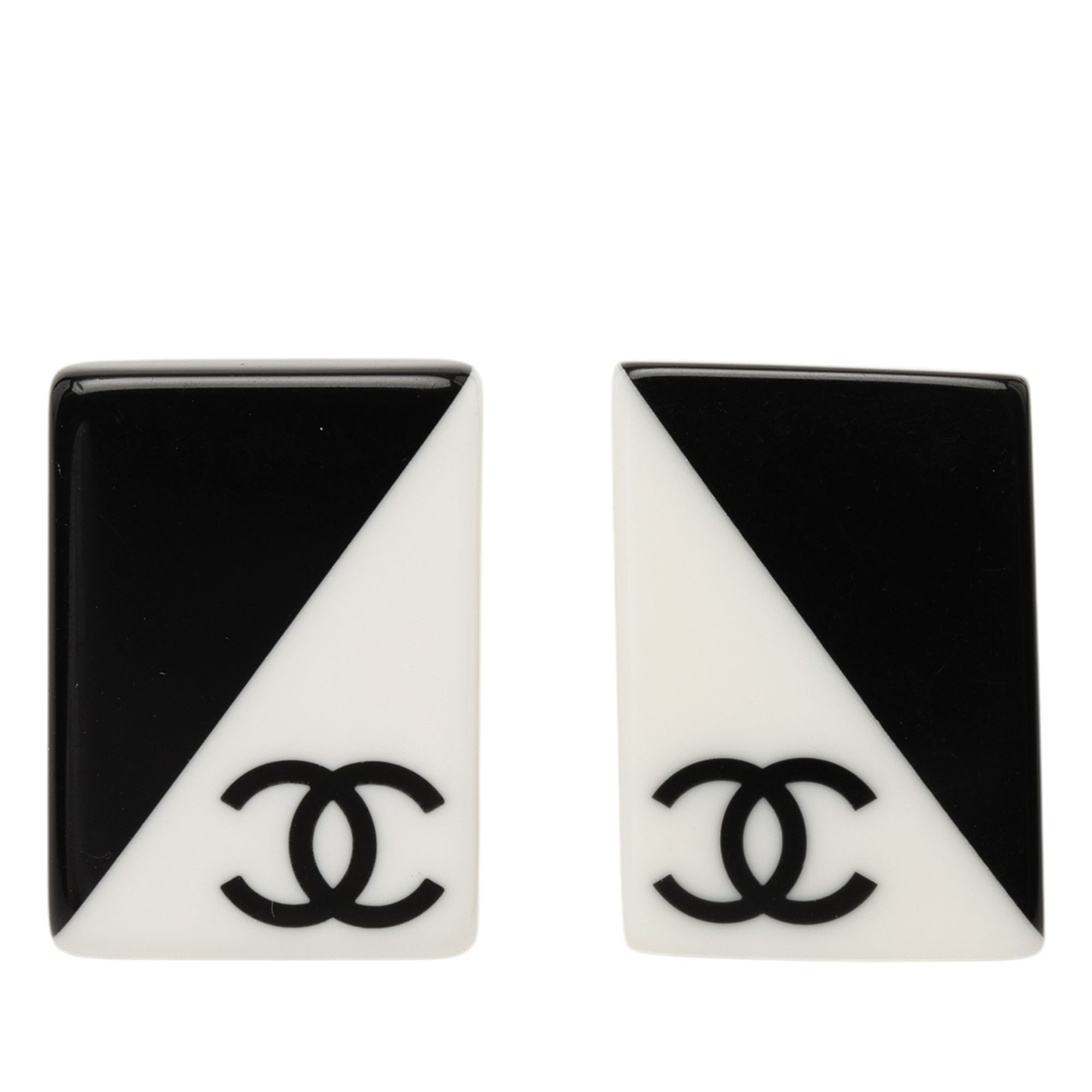 Pre-Loved Chanel Cc Bicolor Acrylic Rectangular Clip On Earrings